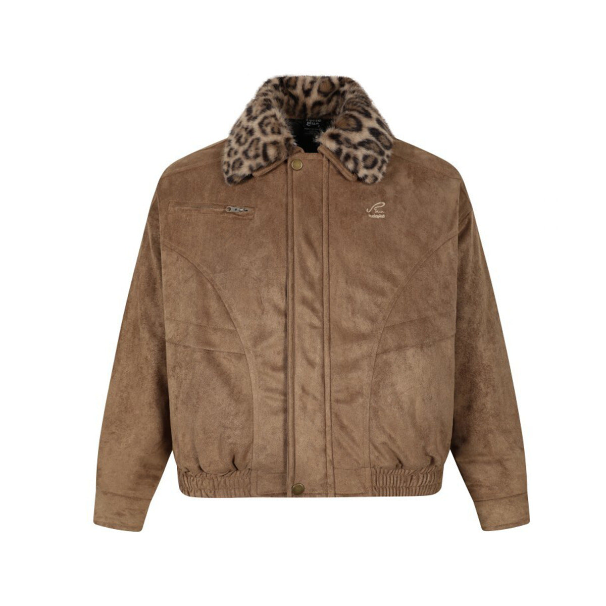 Men's leopard print polyester zip-up jacket