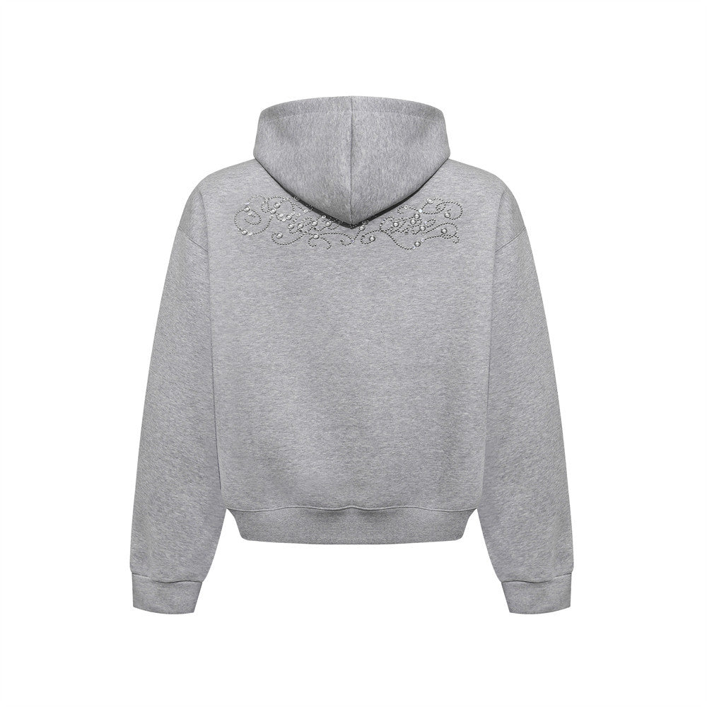 Rhinestone cotton pullover hoodie