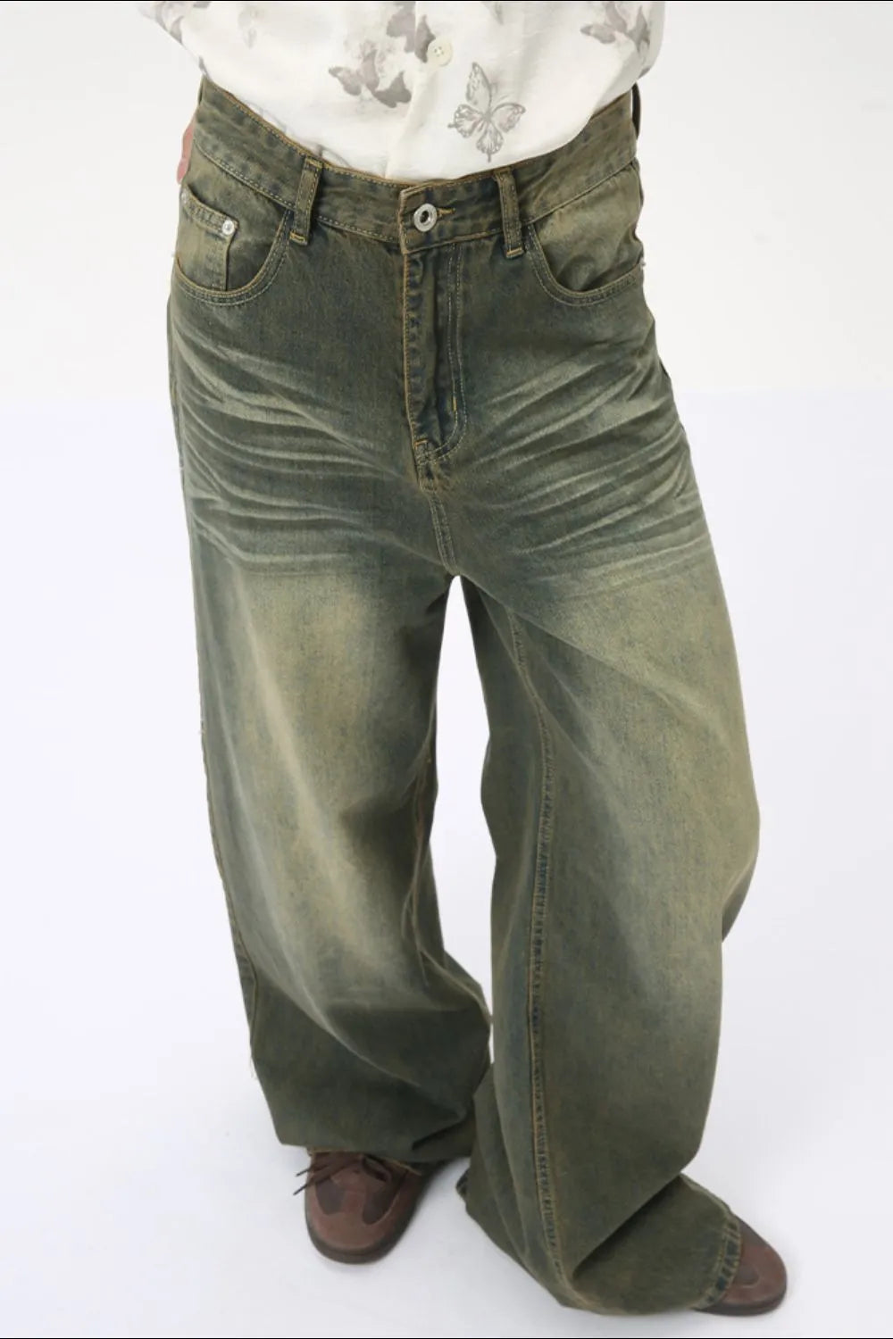 Image of Jeans de pierna ancha multifibra oscuros