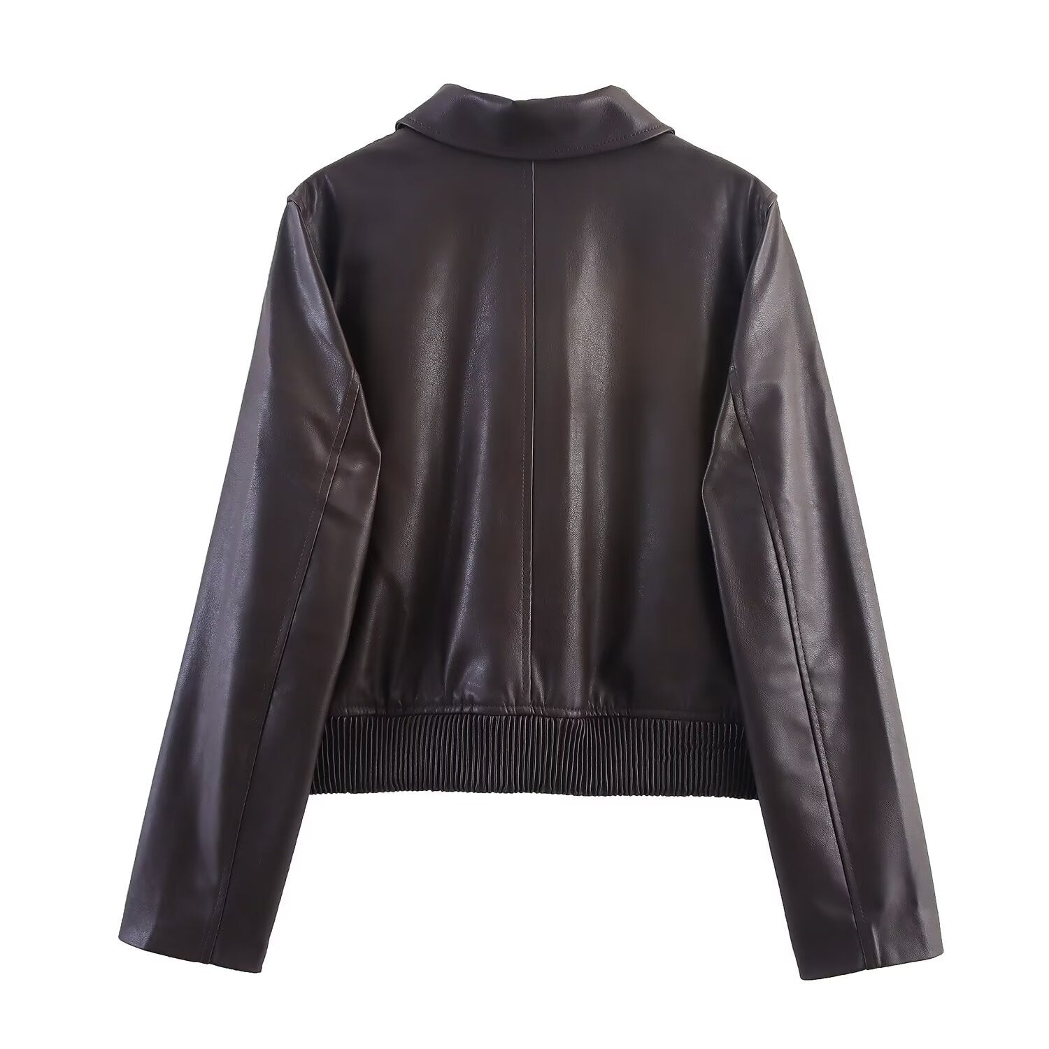 Image of Chaqueta marrón con cremallera y efecto piel