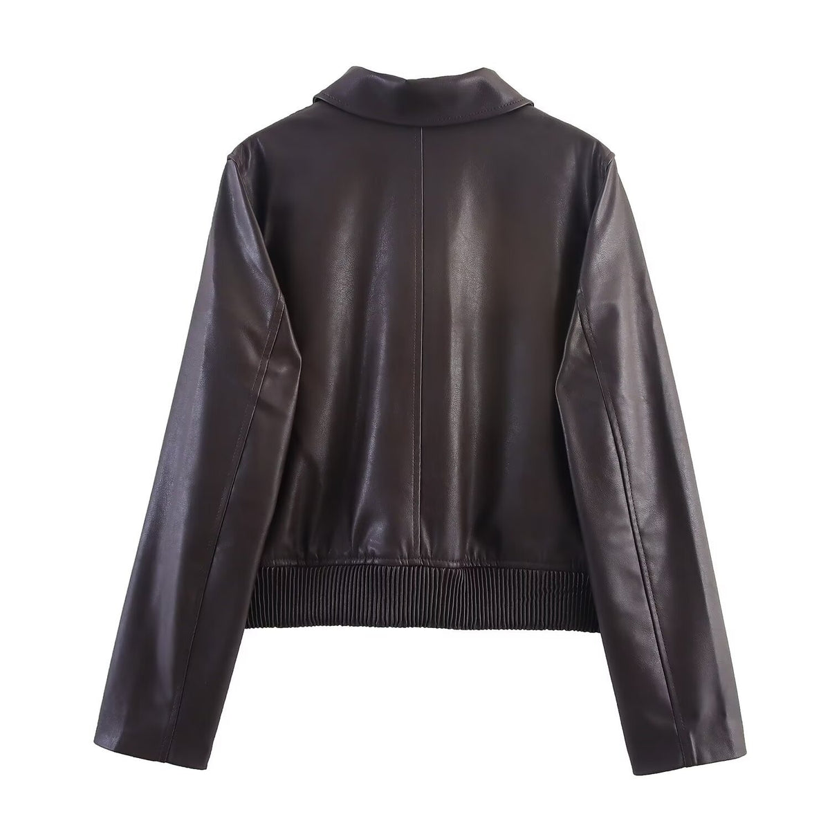 Brown zip-up leather-look jacket