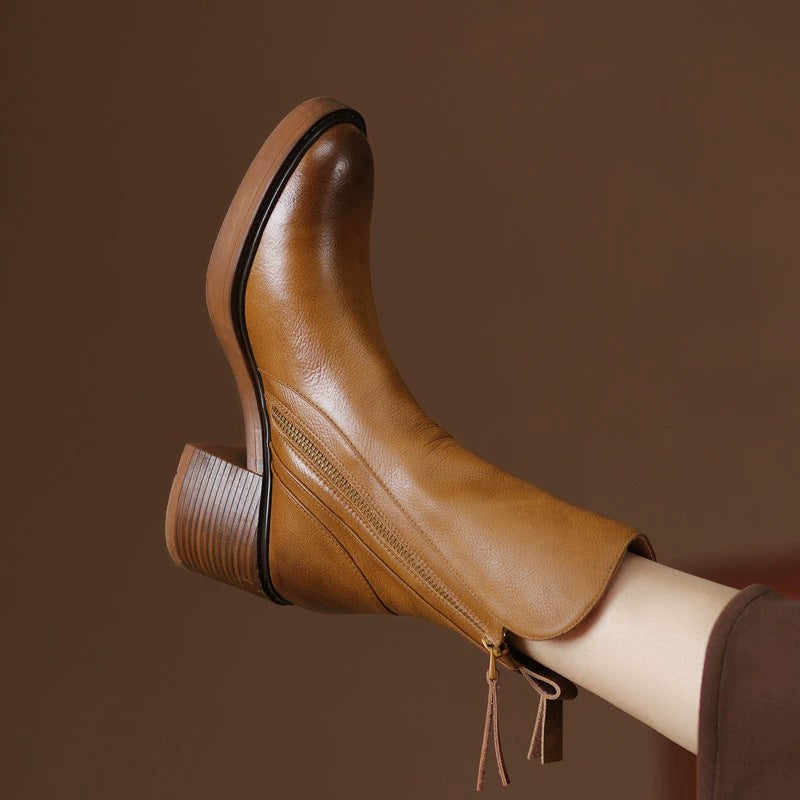 Image of Women's double zip chunky heel microfiber ankle boots