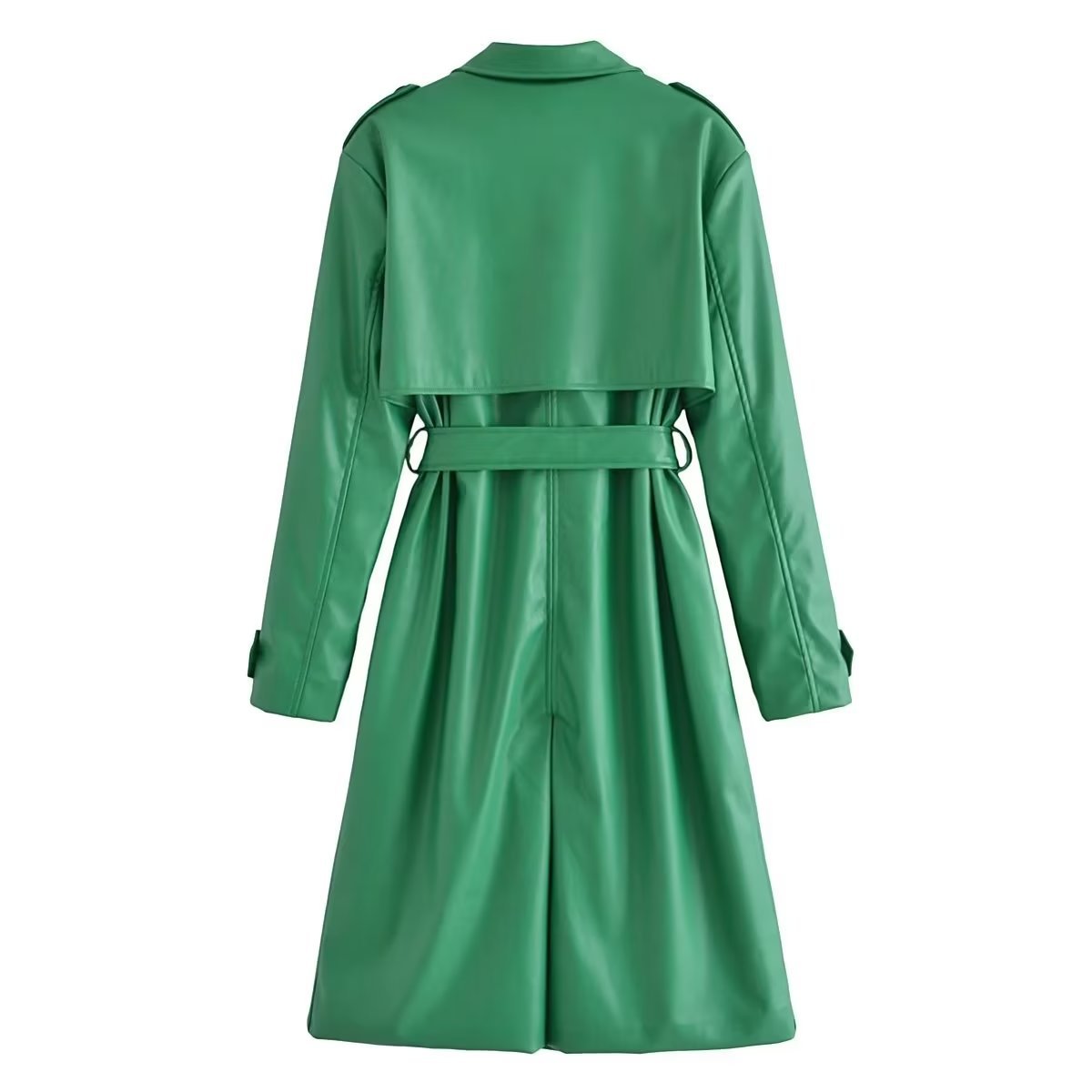 Image of Trench coat de mujer de piel sintética con doble botonadura y cinturón