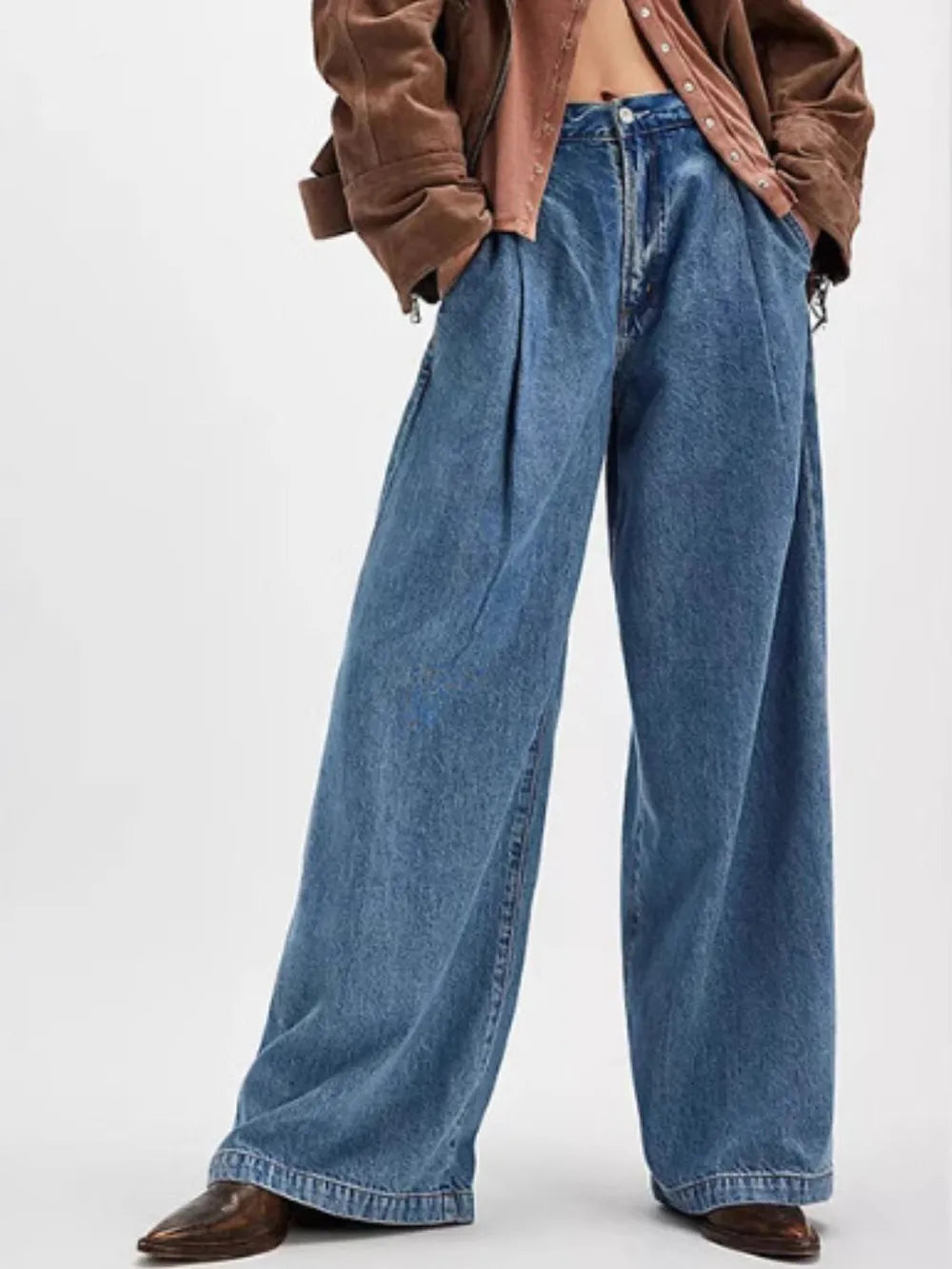 Dusty Blue Wide-Leg Pocket Jeans — main product photograph
