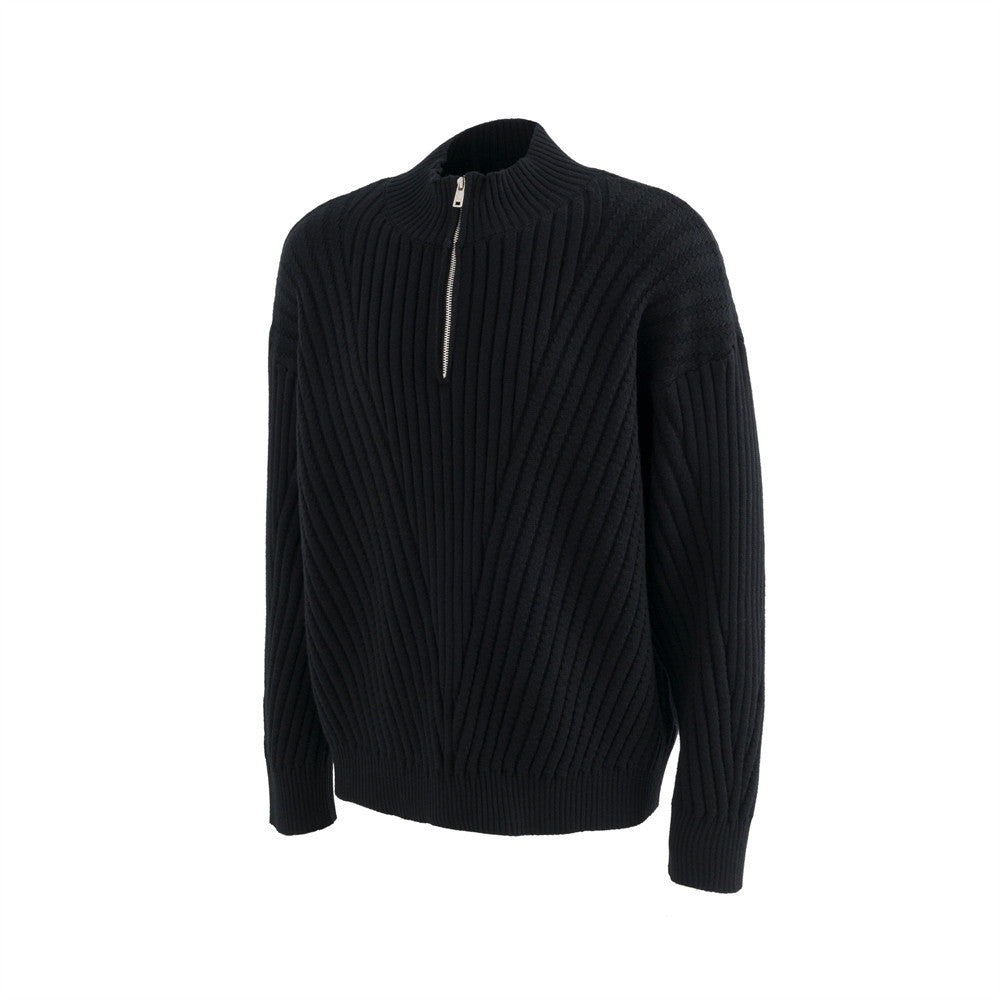 Image of Suéter de punto jacquard para hombre con cuello alto y media cremallera