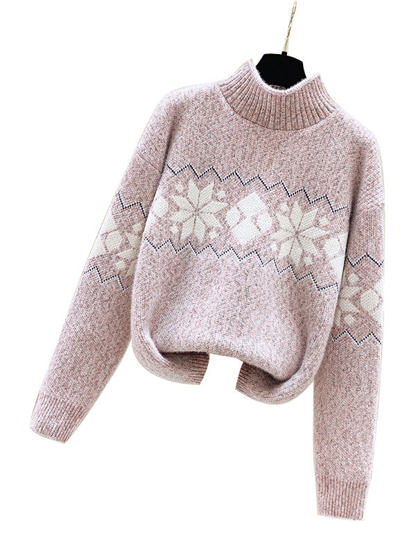 Image of Women's snowflake jacquard half-neck Christmas sweater