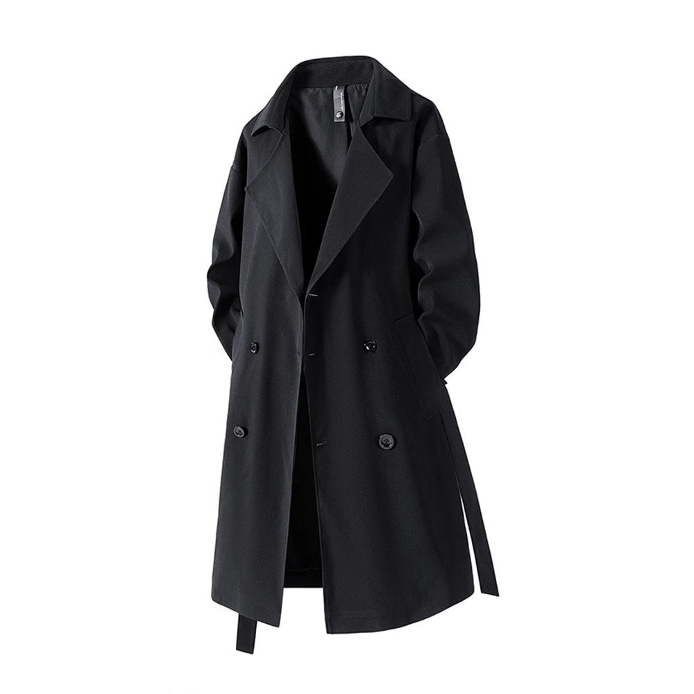 Men's mid-length single-breasted polyester trench coat