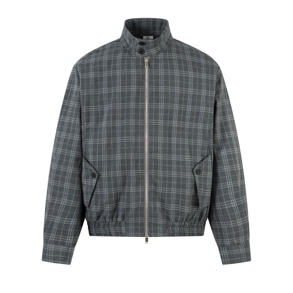 Zeratta Men's gray plaid stand collar zip-up jacket