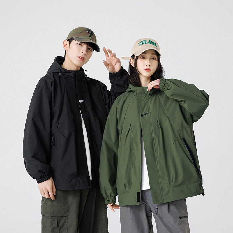 Image of Chaqueta utilitaria de trabajo con cierre y diseño colorblock unisex