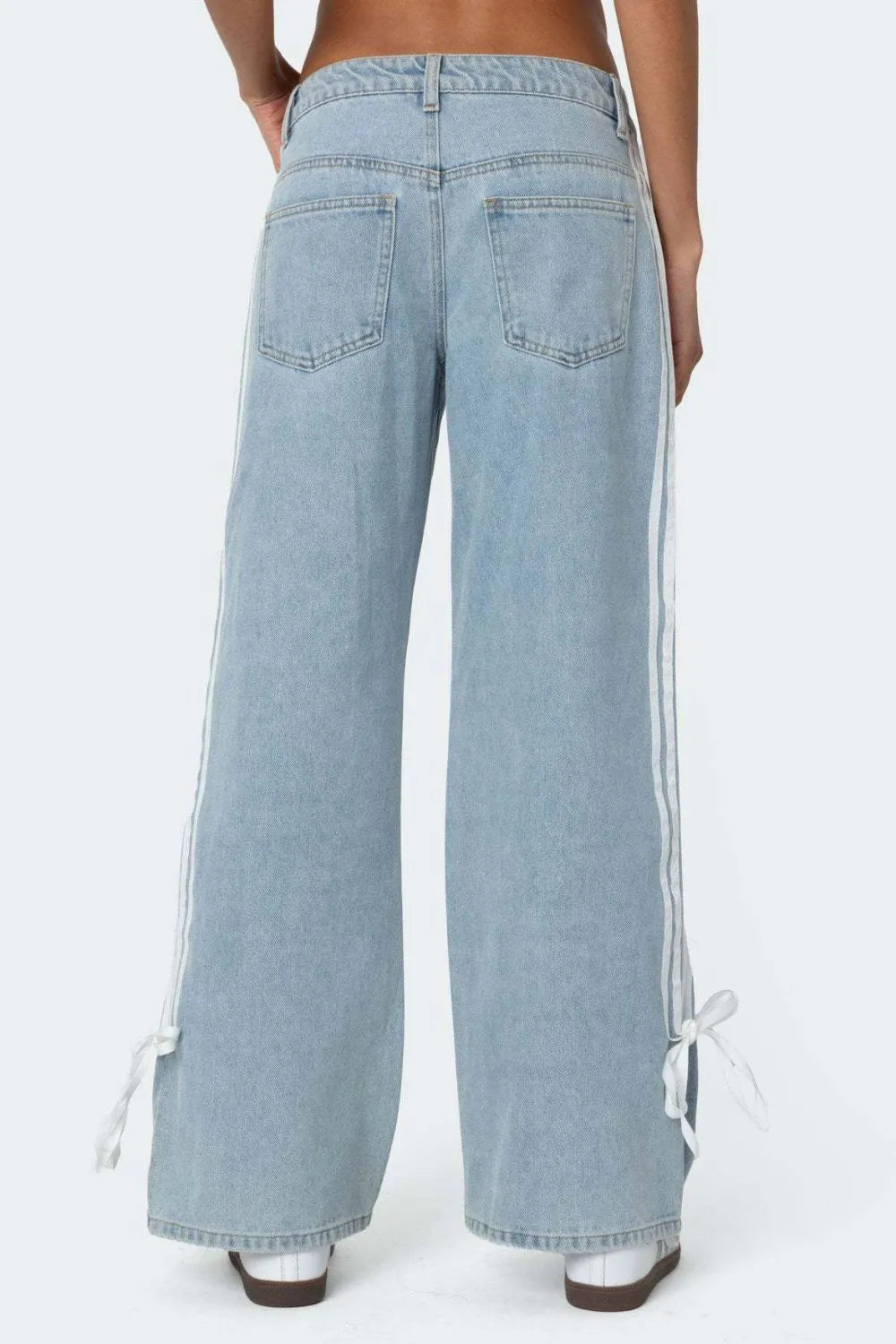 Image of Light Side-Stripe Wide-Leg Jeans