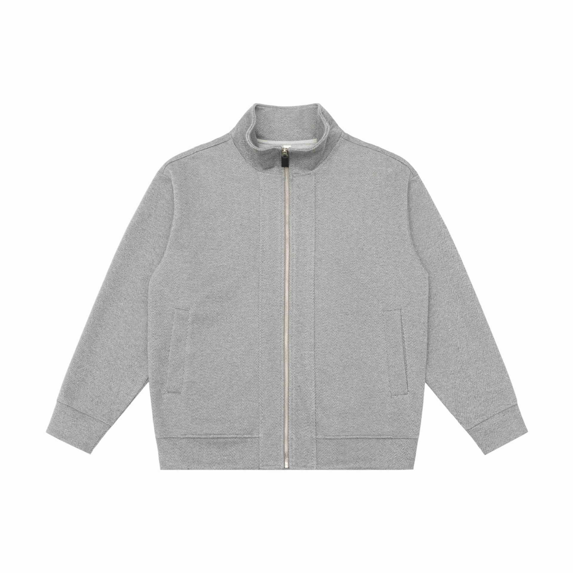 Image of Zeratta Textured loose fit stand collar zip-up sweatshirt