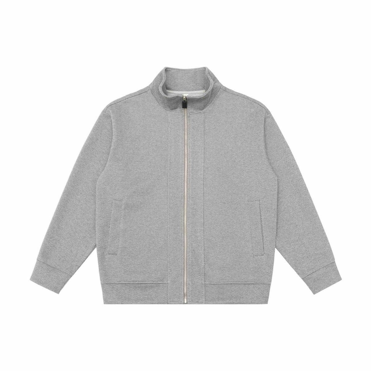 Textured loose fit stand collar zip-up sweatshirt