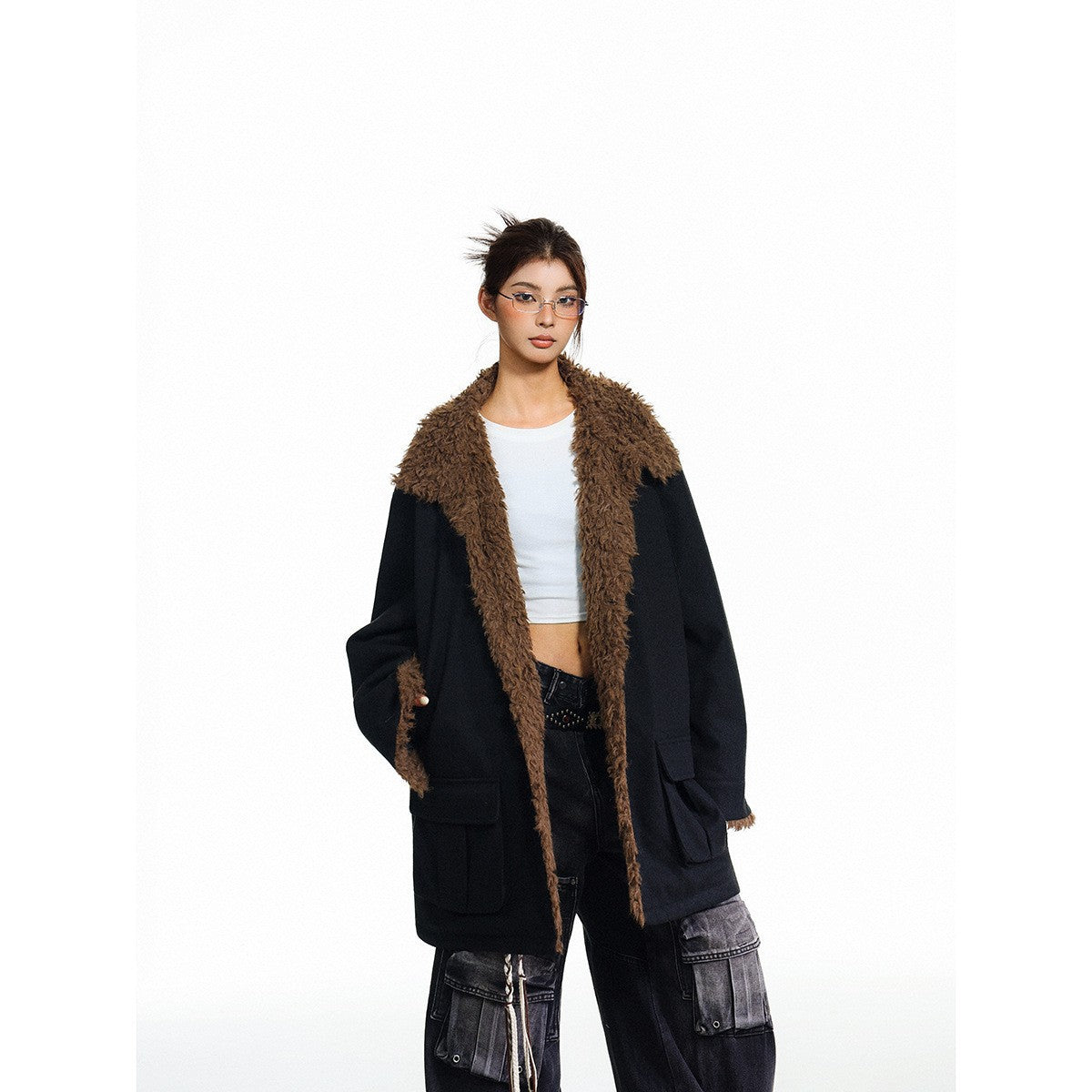 Image of Unisex long stand collar polyester trench coat