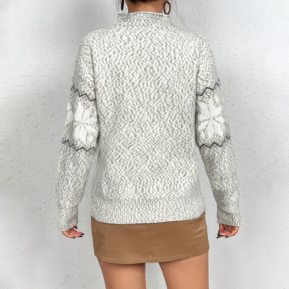 Image of Women's snowflake jacquard half-neck Christmas sweater