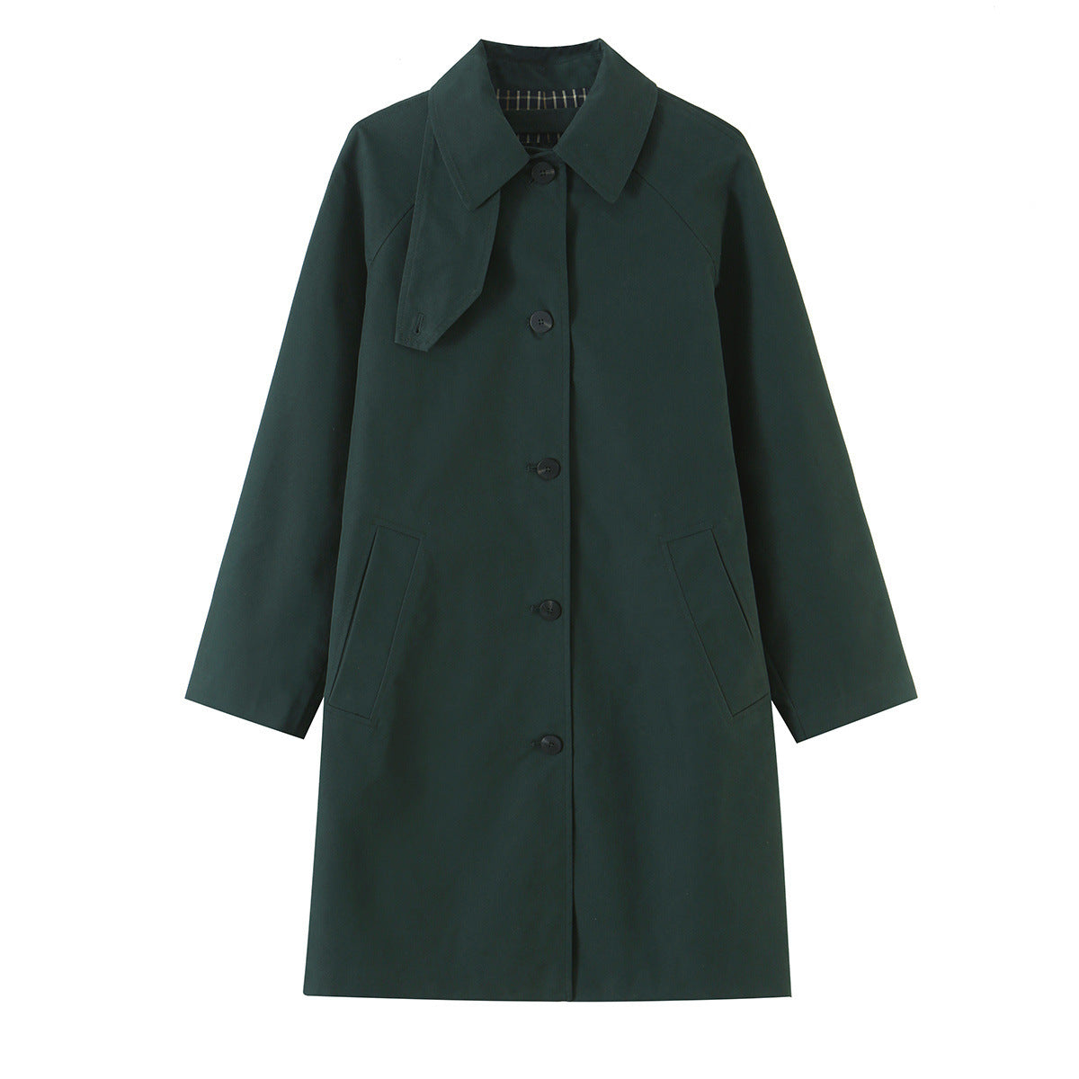 Zeratta Women's dark green single-breasted lapel trench coat
