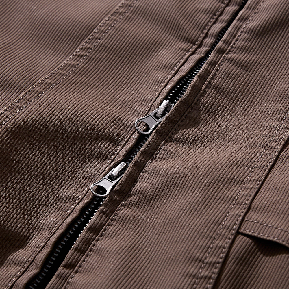 Image of Contrast faux leather collar zip-up jacket