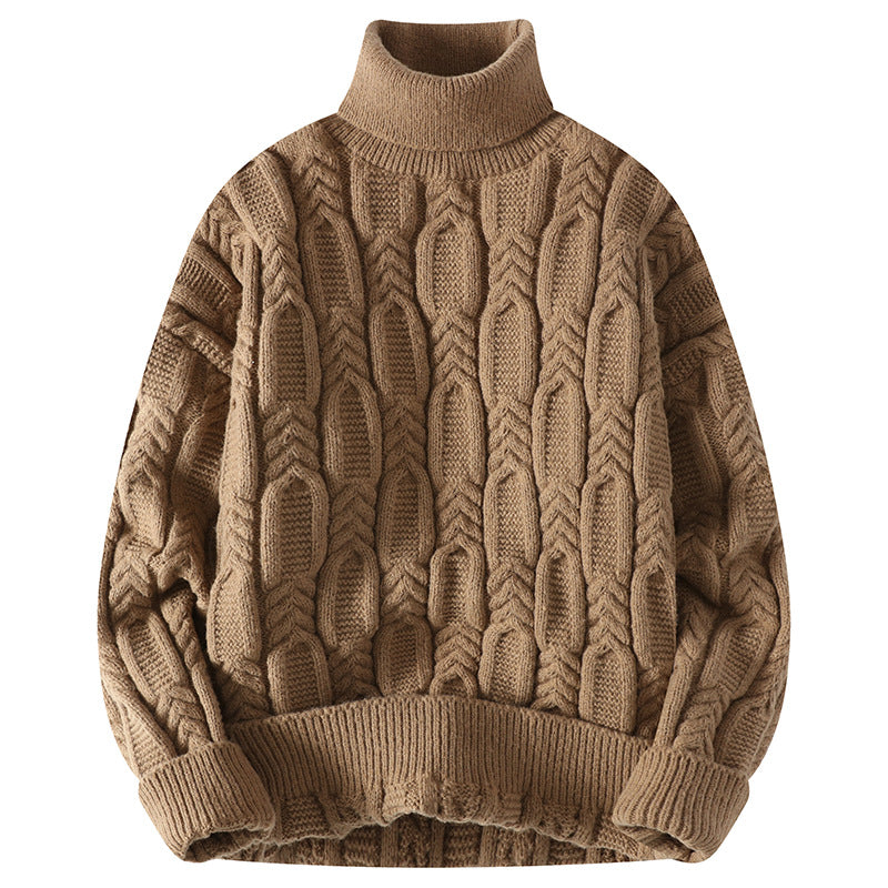 Unisex relaxed-fit cable-knit turtleneck sweater
