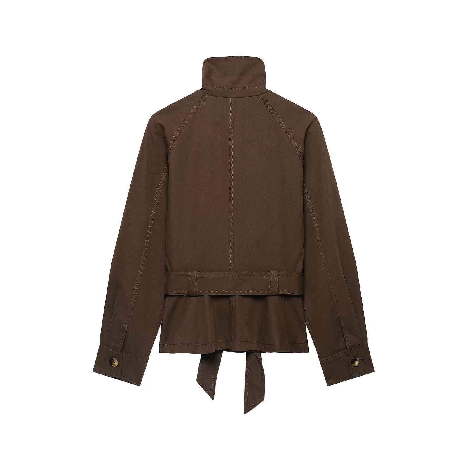 Image of Women's dark brown stand collar trench coat