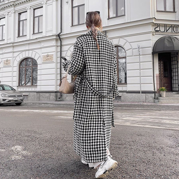 Image of Women's black and white checkered trench coat