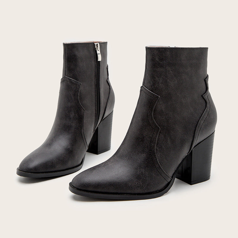 Image of Women's 8cm block heel faux leather ankle boots