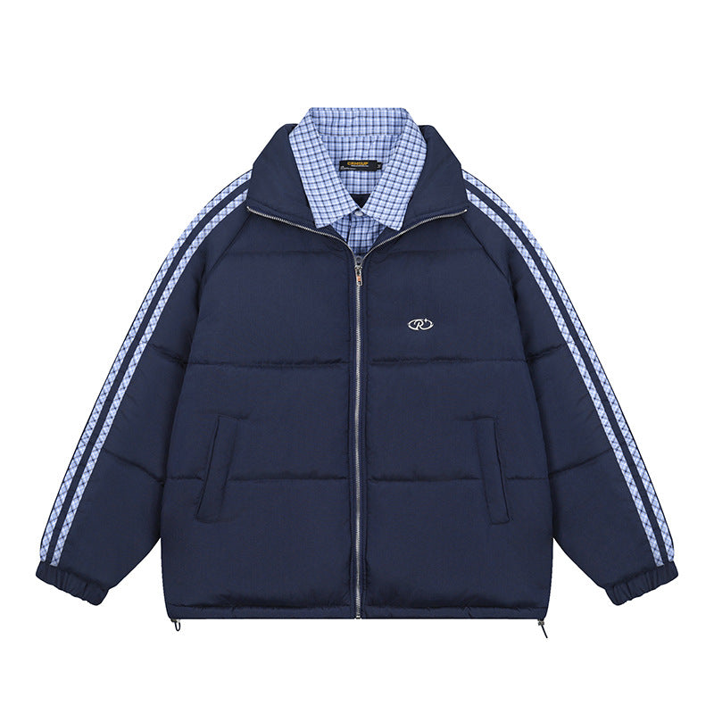 Image of Women's plaid two-piece look puffer jacket