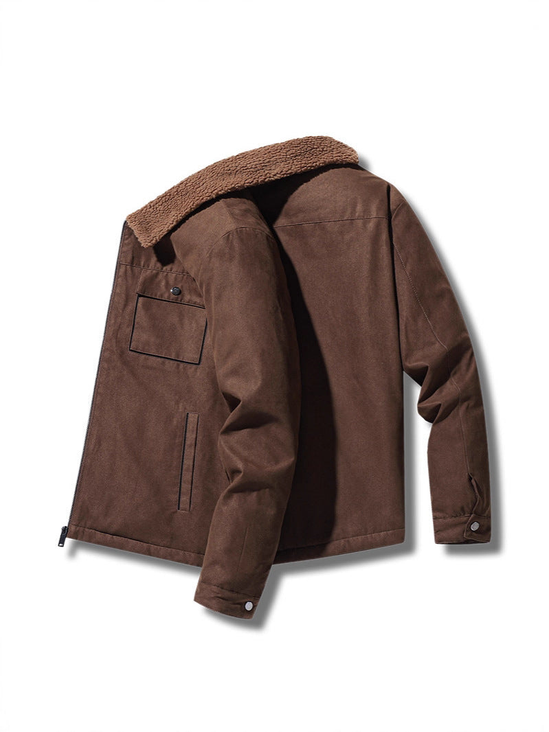 Image of Chaqueta con cremallera de poliéster efecto ante para hombre