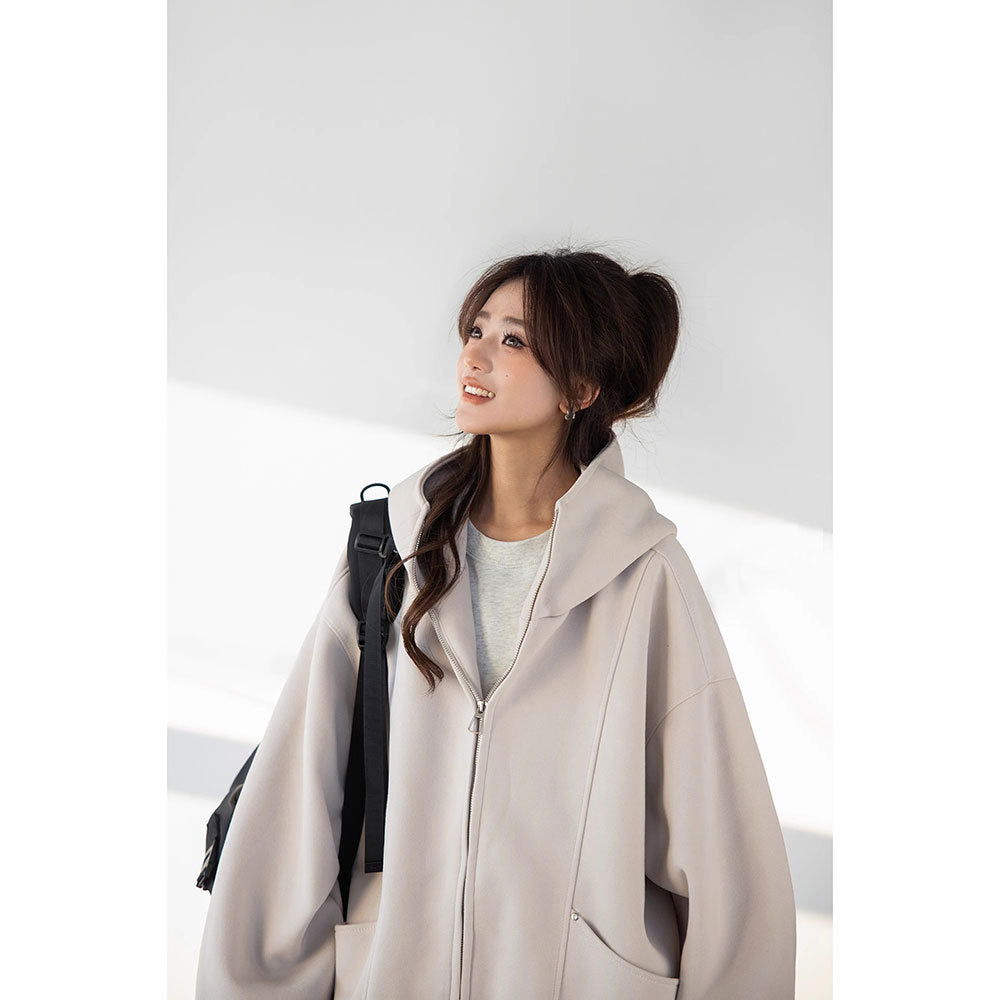 Image of Women's relaxed fit polyester zip-up hoodie