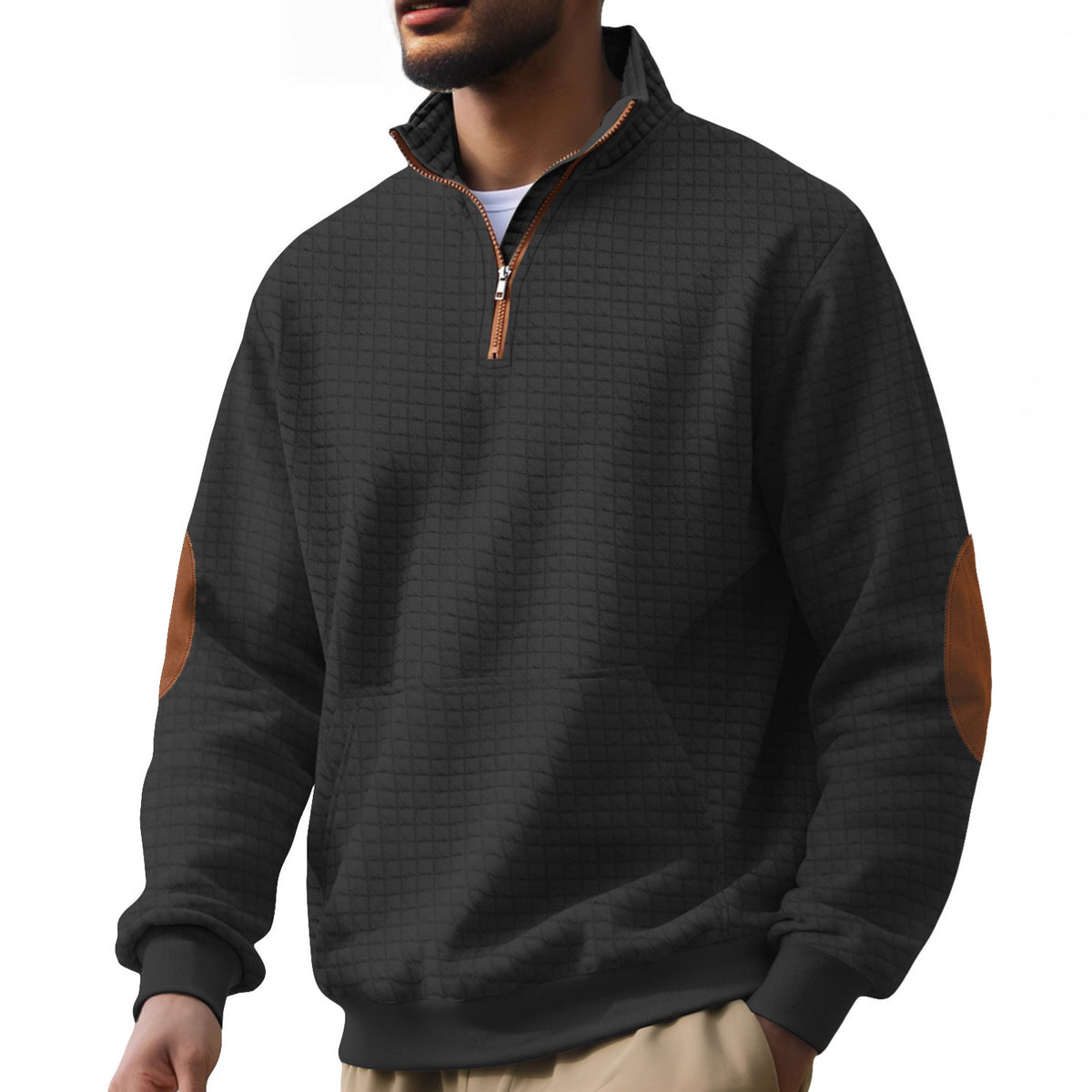 Zeratta Men's square stand collar half-zip pullover