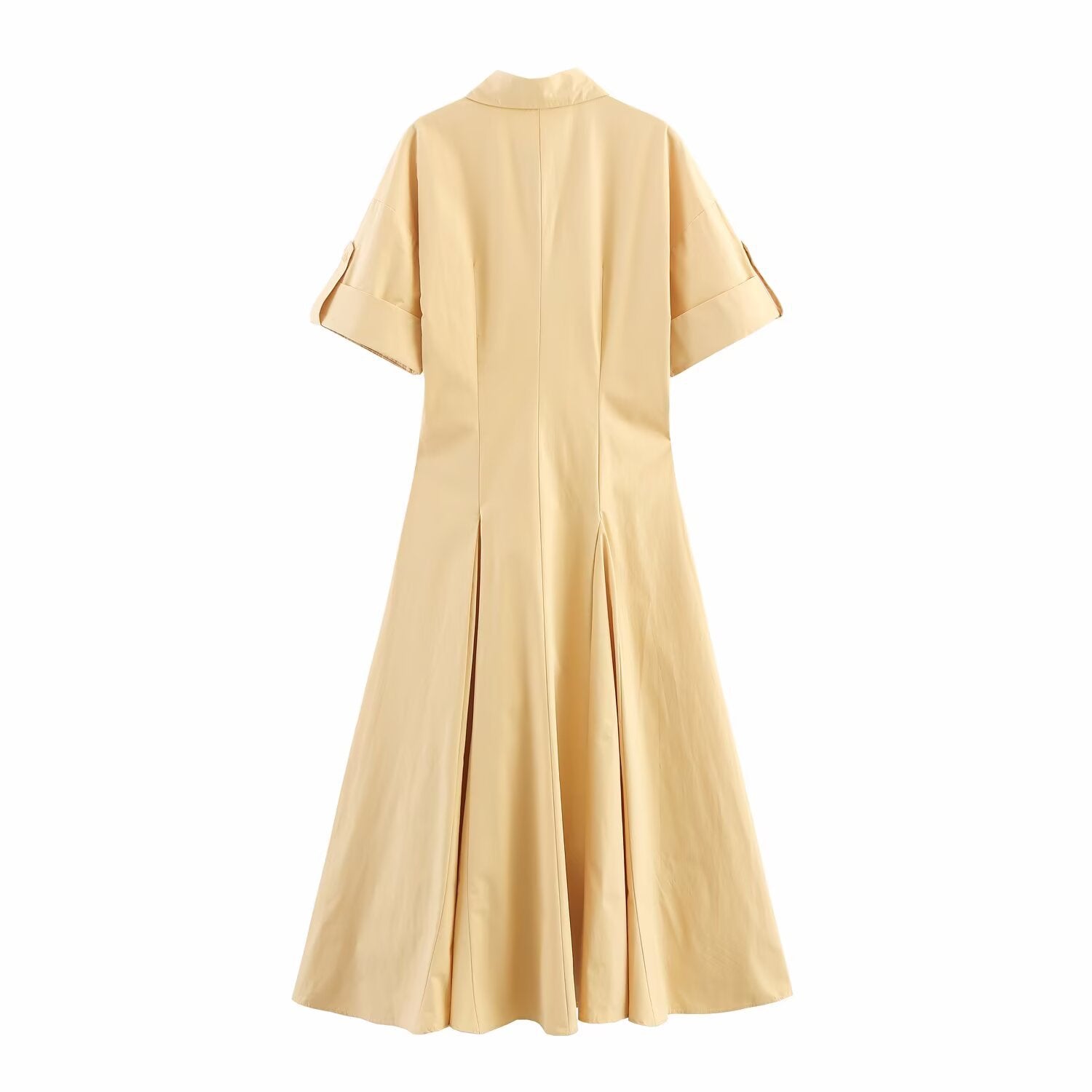 Image of Women's yellow collared trench-style shirt dress