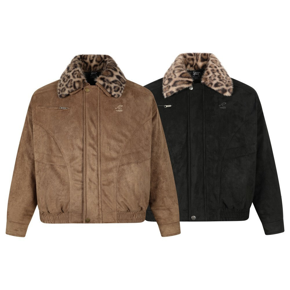 Image of Chaqueta de poliéster con estampado de leopardo y cierre de cremallera para hombre