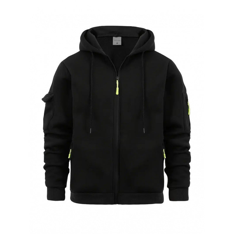 Men's loose fit polyester hooded zip-up sweatshirt