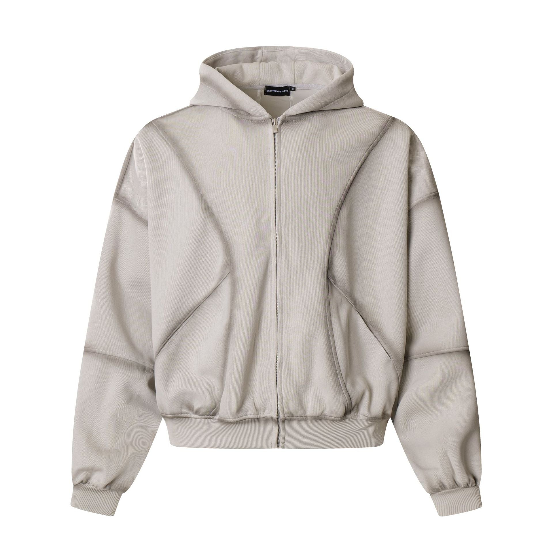 Image of Sudadera con capucha y cremallera de algodón con estampado geométrico lavado para hombre
