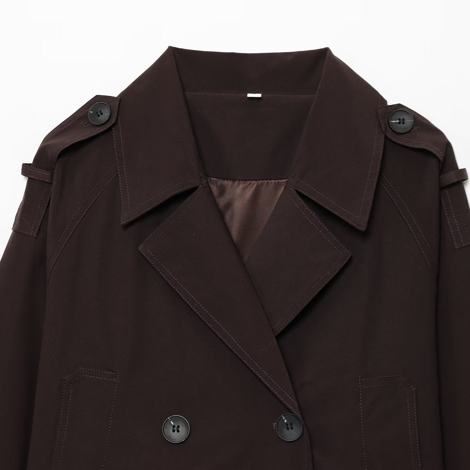Image of Women's dark brown cropped double-breasted trench coat