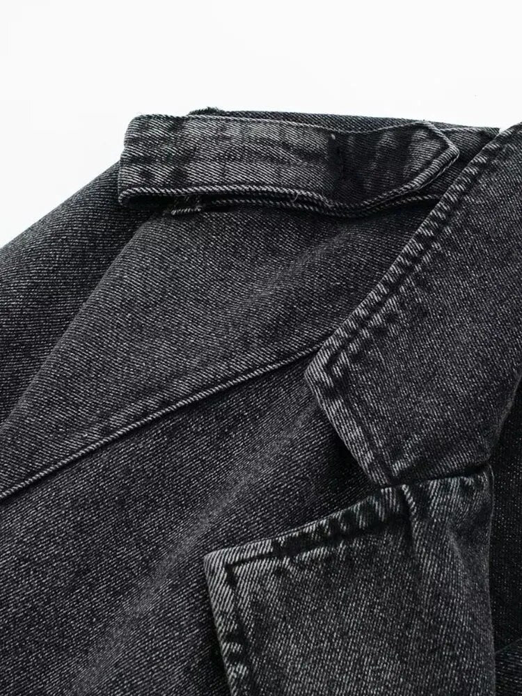 Image of Women's cropped belted denim jacket