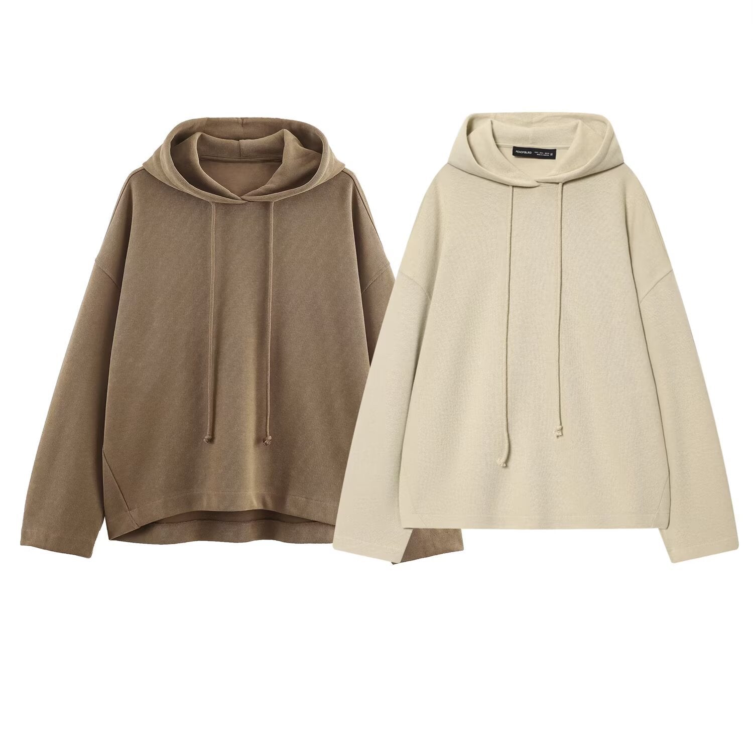 Image of Zeratta Apricot and brown solid color pullover hoodie