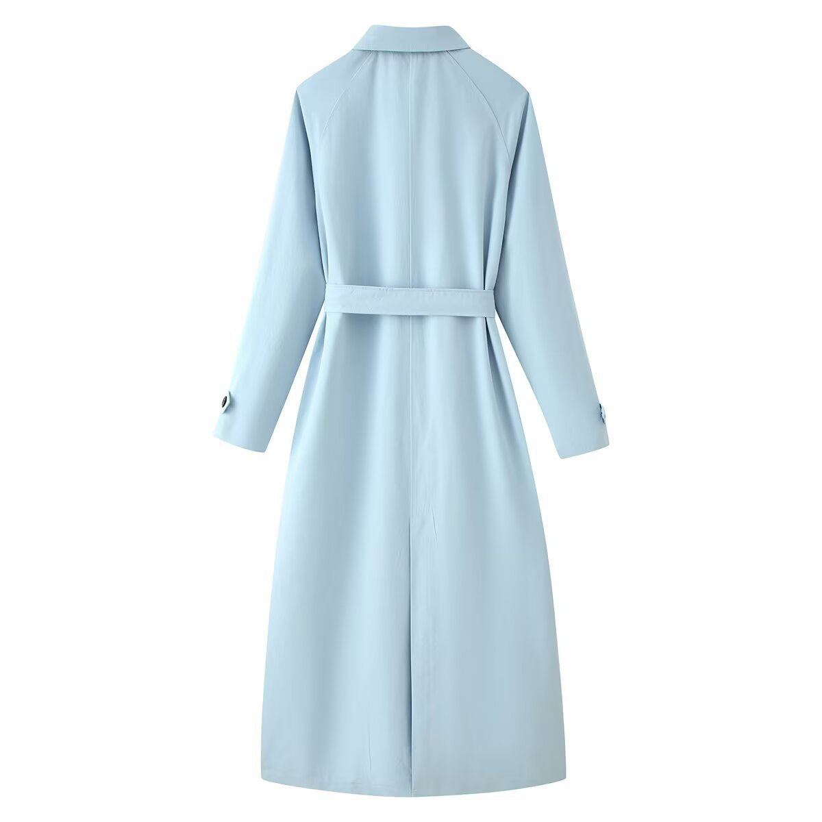 Image of Women's light blue long belted trench coat