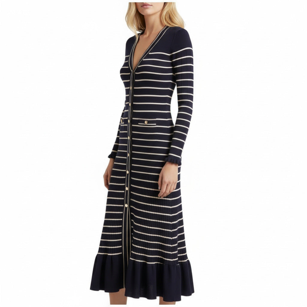Image of Women's Striped V-Neck Knit Maxi Dress — main product photograph