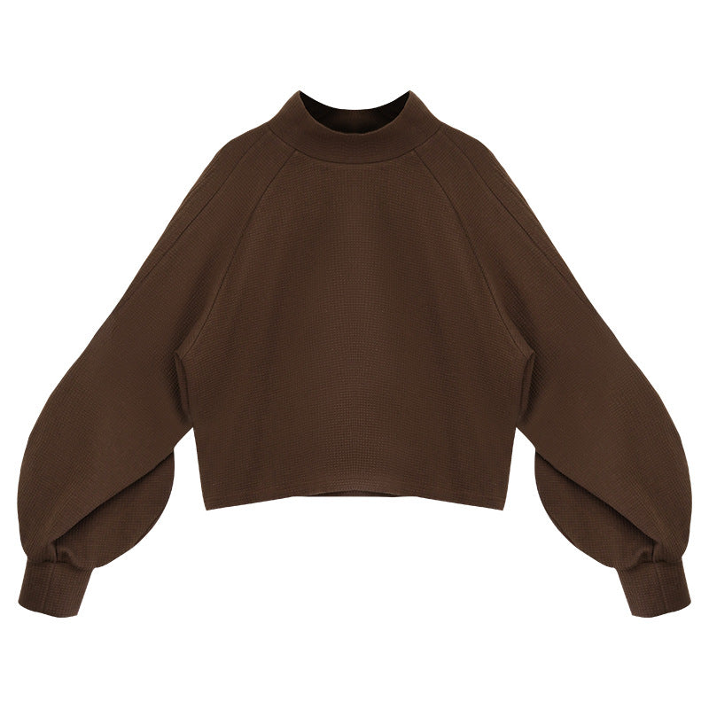 Image of Women's textured high neck puff sleeve sweatshirt
