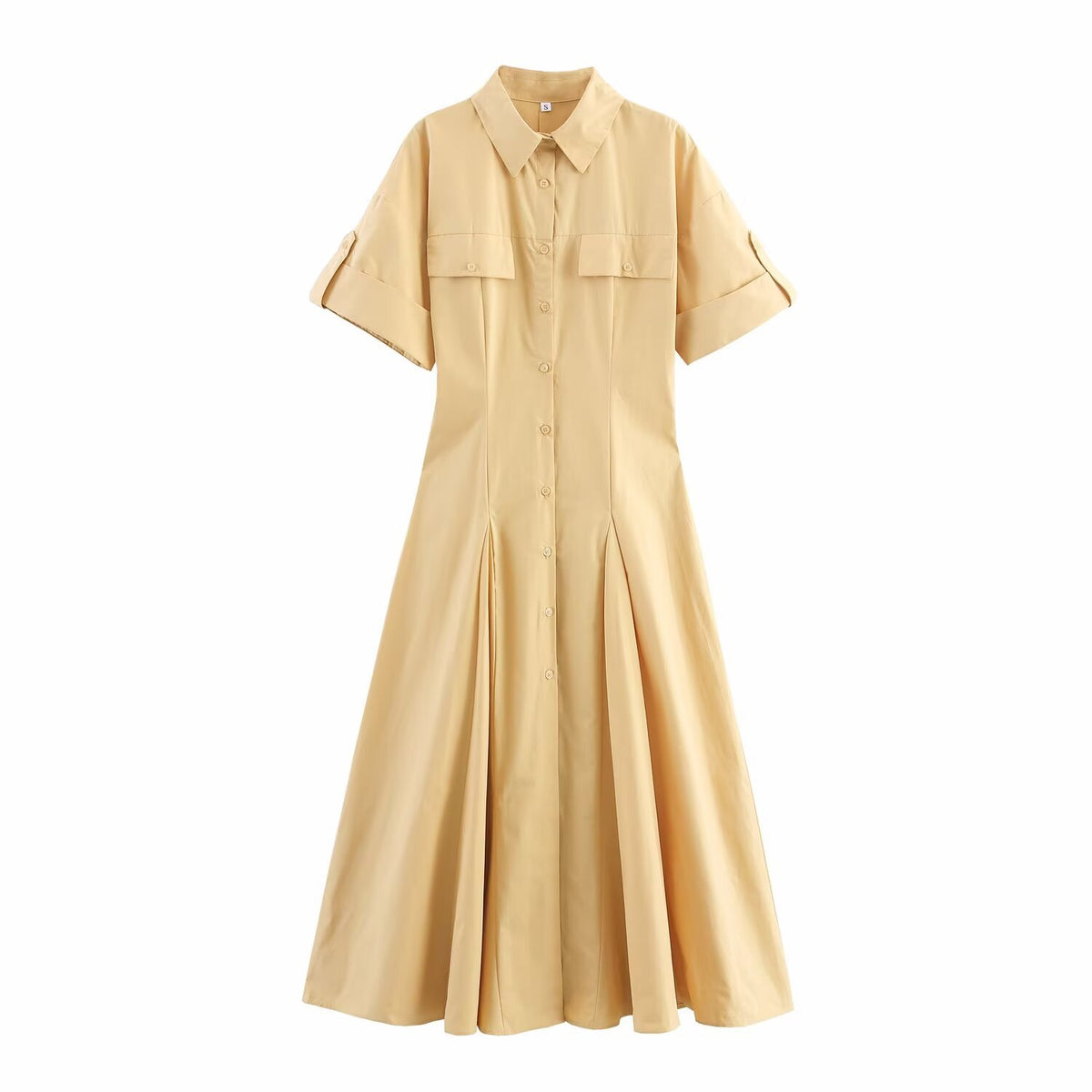 Women's yellow collared trench-style shirt dress