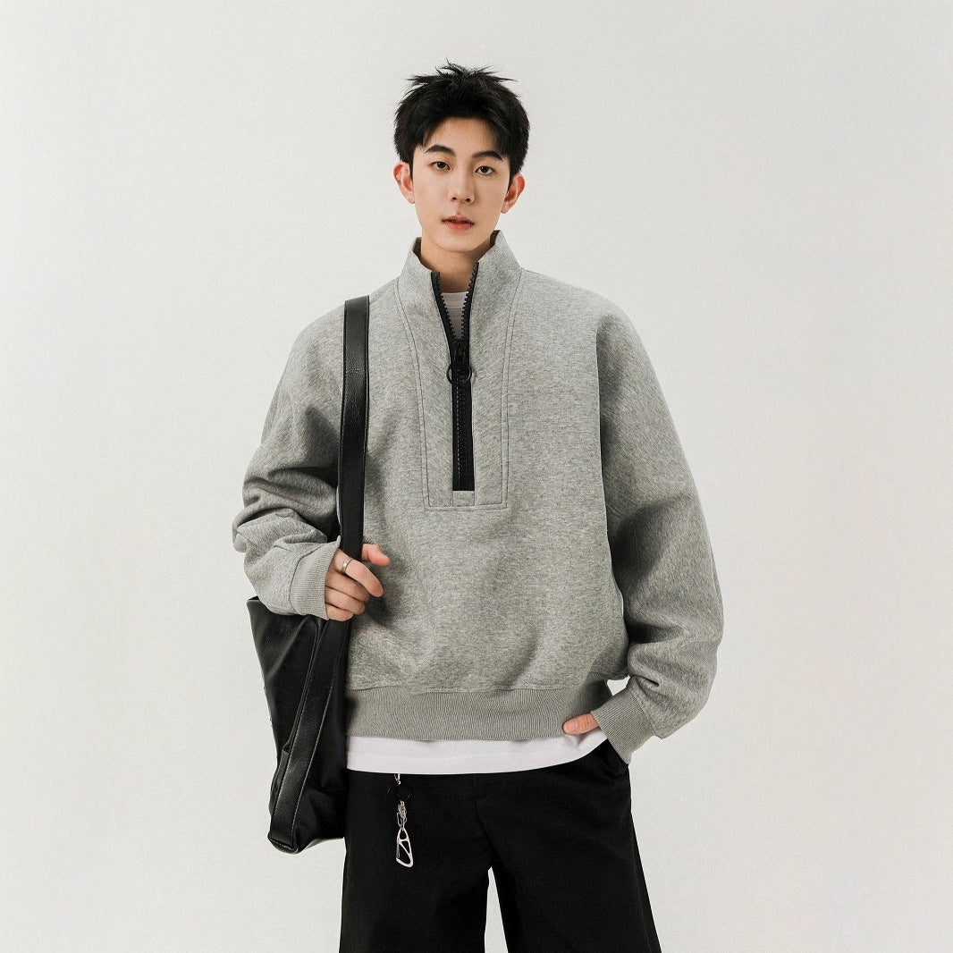 Image of Men's stand collar loose fit zip-up hoodie