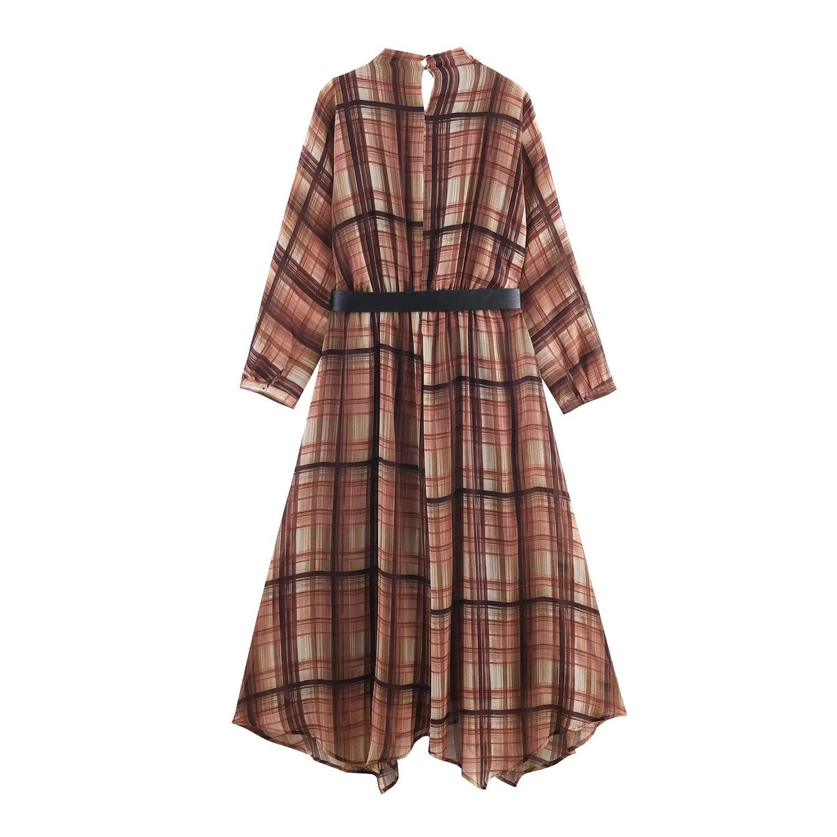 Vestido midi de cuadros con cuello tipo bufanda para mujer