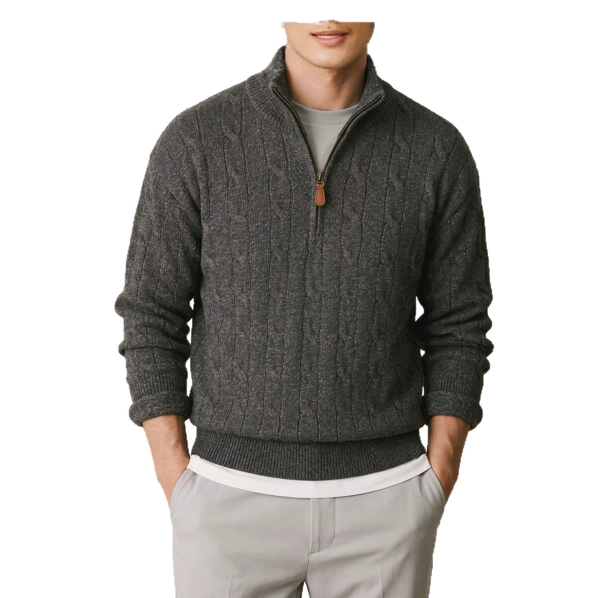 Men's loose fit stand collar half-zip sweater