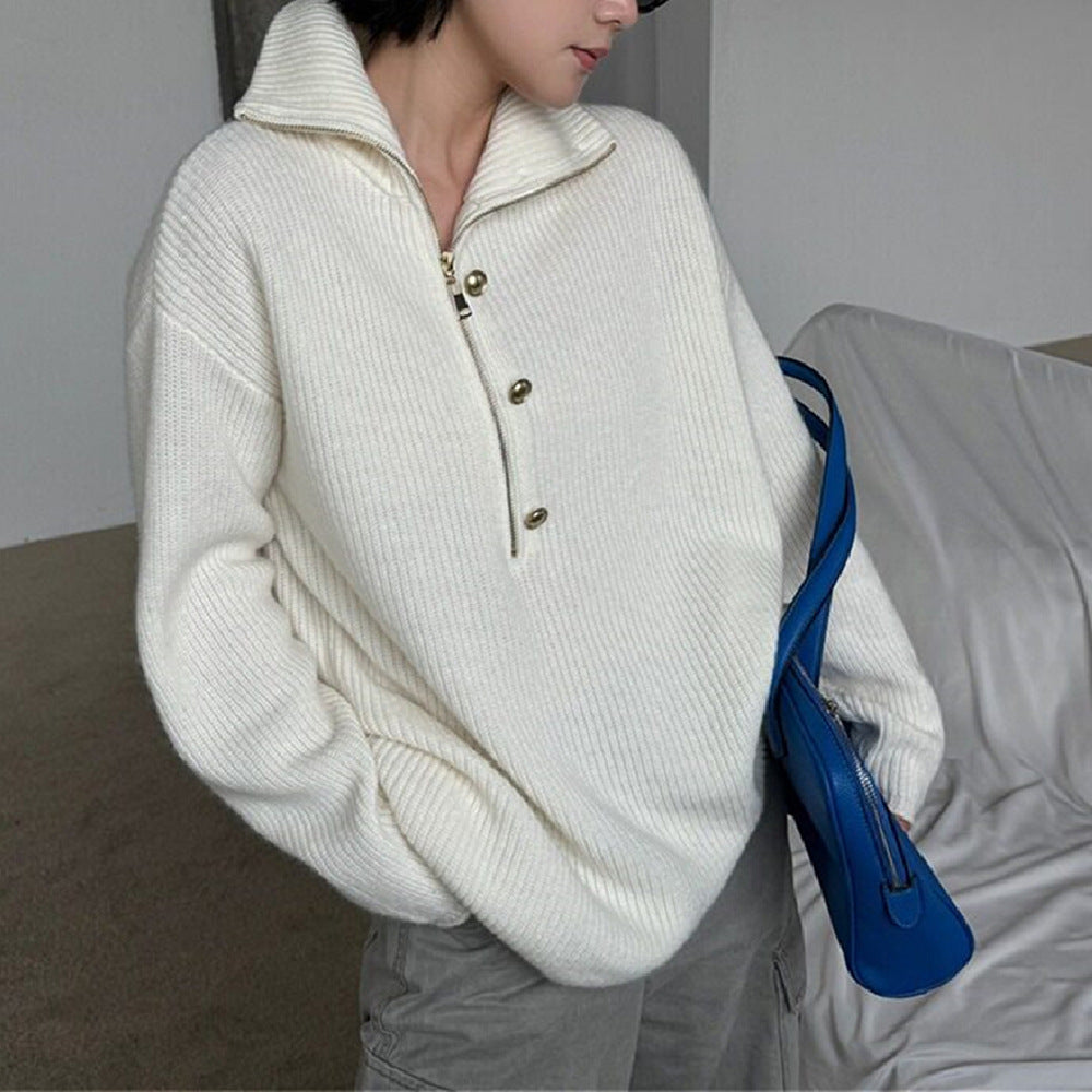 Multicolor polyester acrylic half-zip knit sweater
