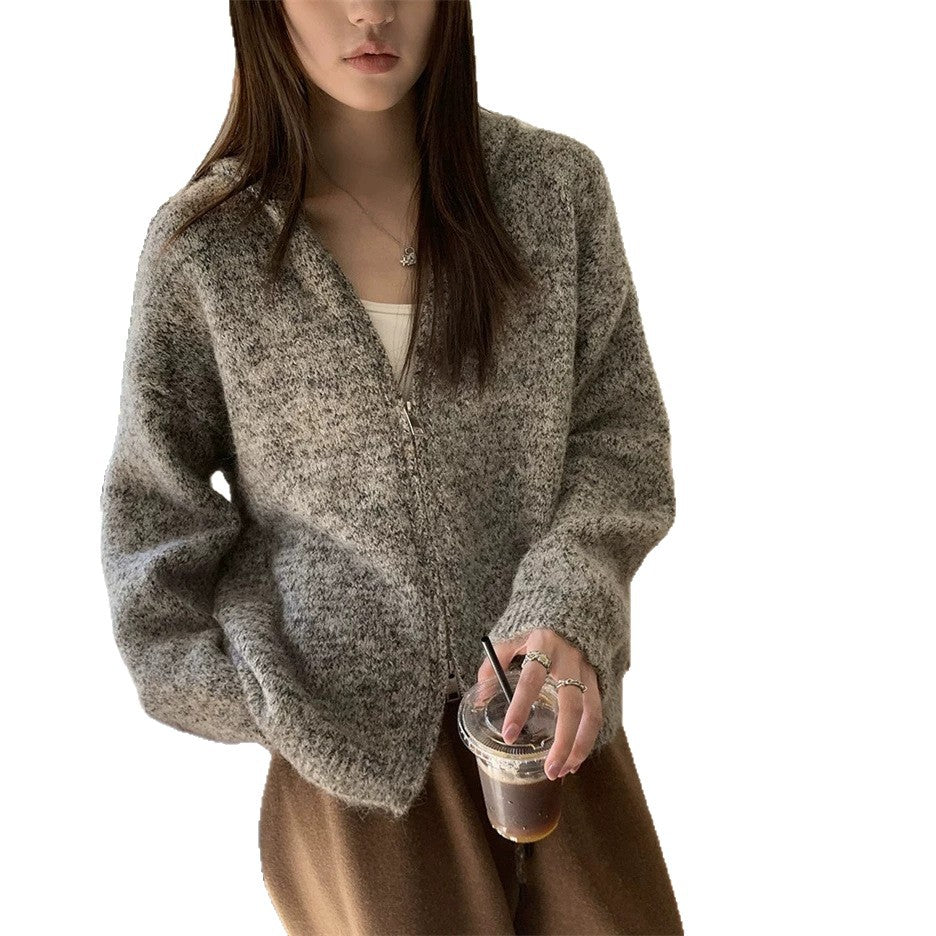 Image of Zeratta Double-zip hooded knit cardigan