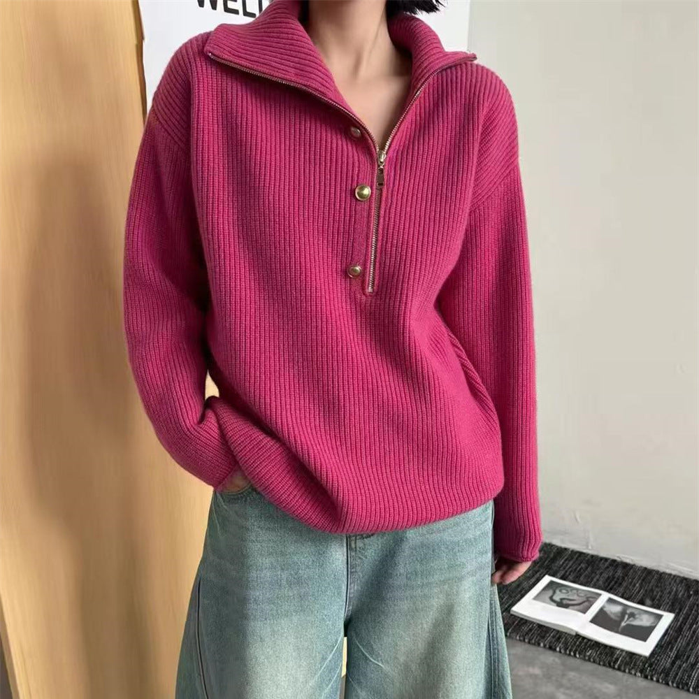 Image of Multicolor polyester acrylic half-zip knit sweater