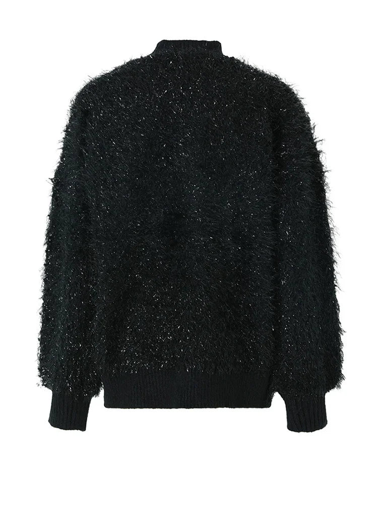 Women's black oversized turtleneck knit sweater
