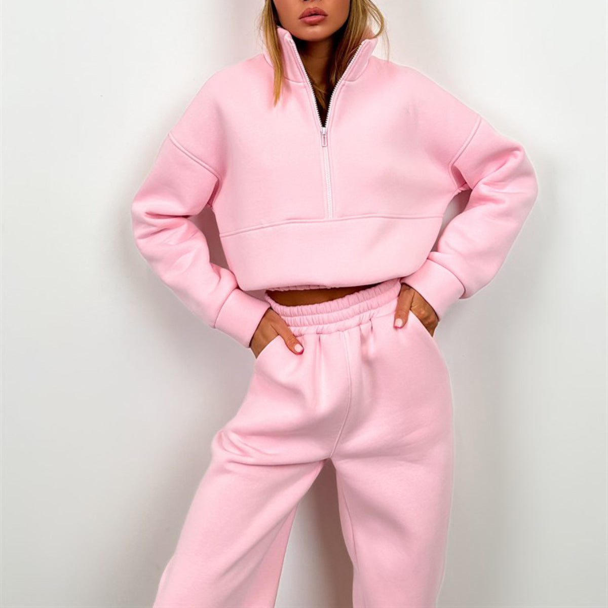 Women's cotton blend round neck top and pants set