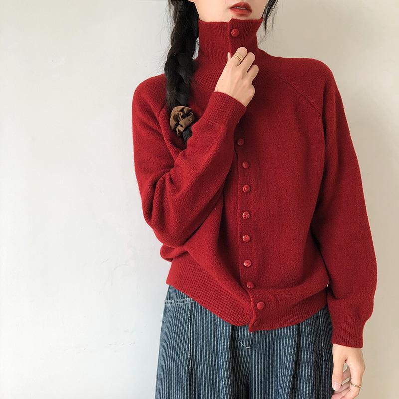 Image of Colorful single-breasted button-front knit cardigan