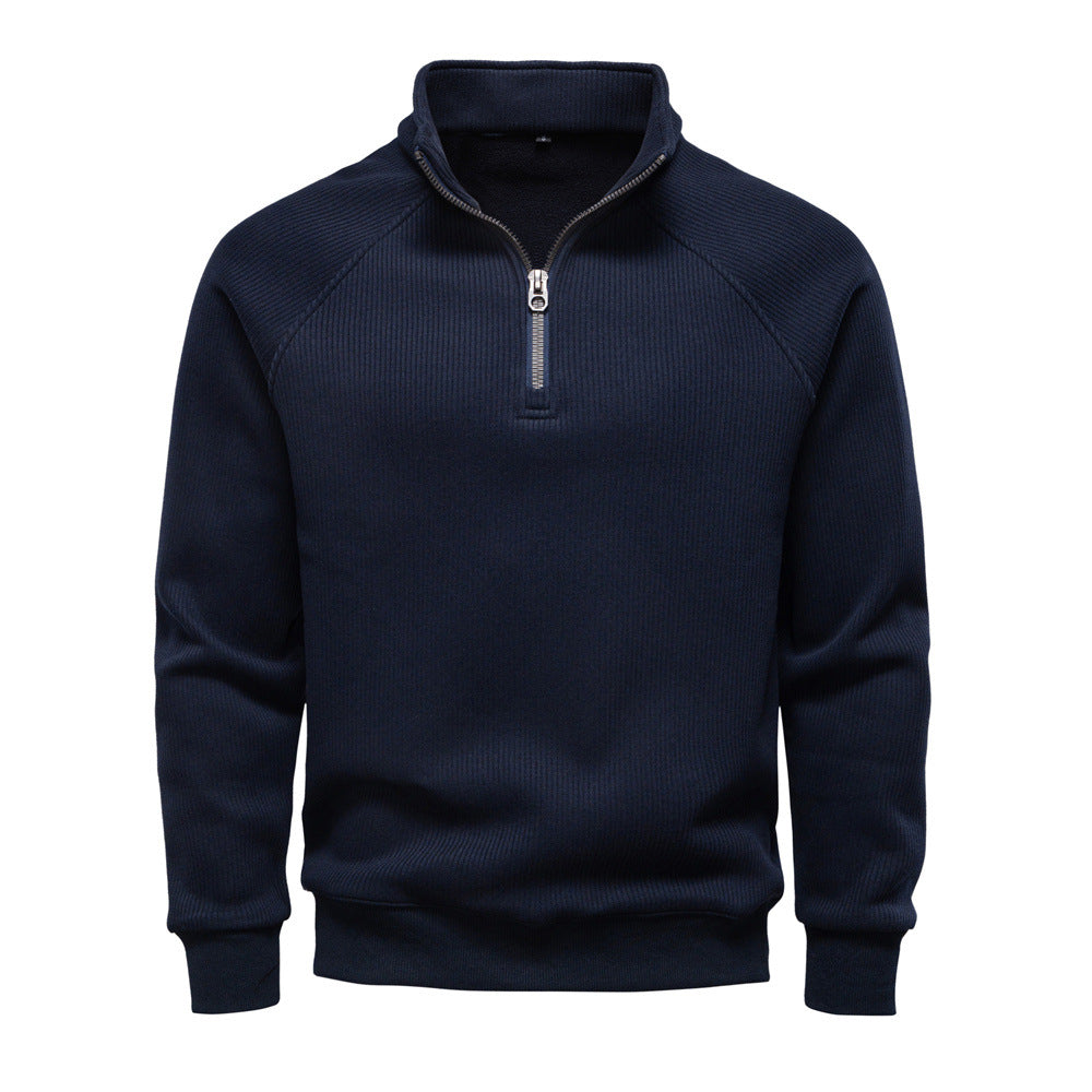 Image of Men's cotton blend half-zip stand collar sweatshirt