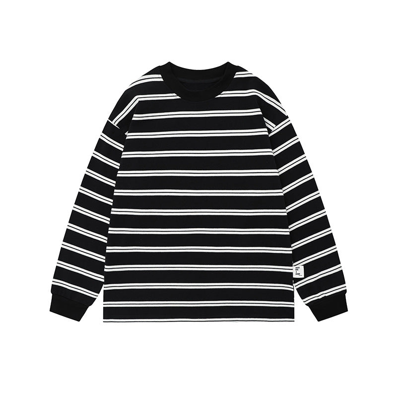 Camiseta unisex de manga larga con cuello redondo y rayas de algodón